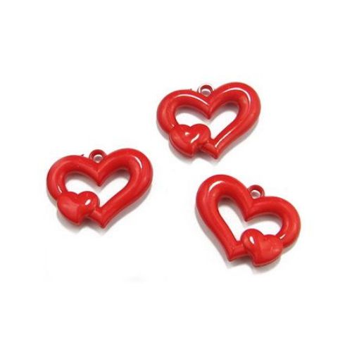 Margele solidă inima 35x26x7 mm gaură 3 mm roșu -50 grame ~ 18 bucăți