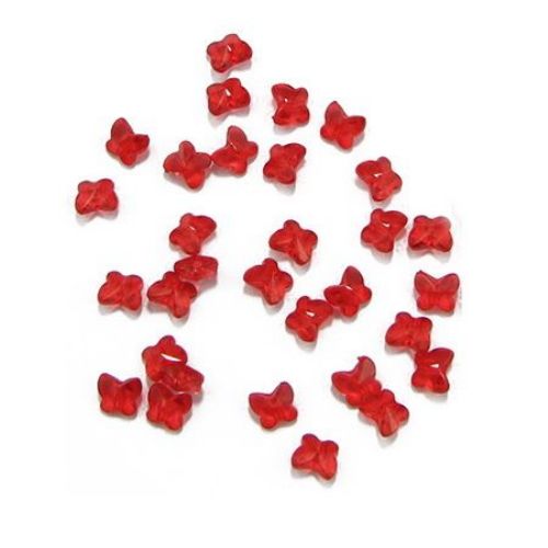 Margele  fluture de cristal 8x7x5 mm gaură 1,6 mm roșu -50 grame ~ 390 bucăți