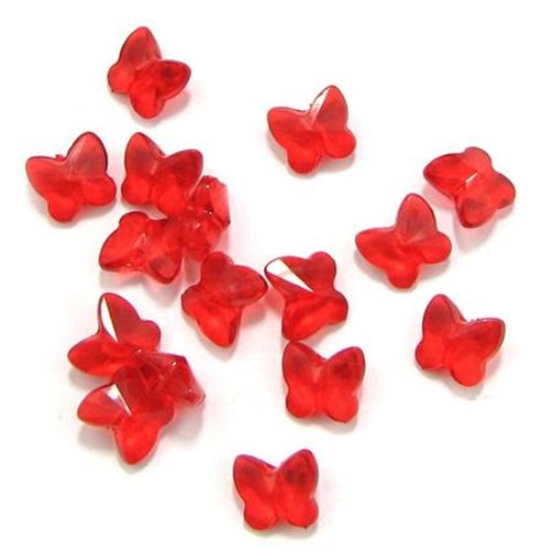 Transparent Acrylic Beads, Butterfly, Red, 12x11x8mm, 50gr