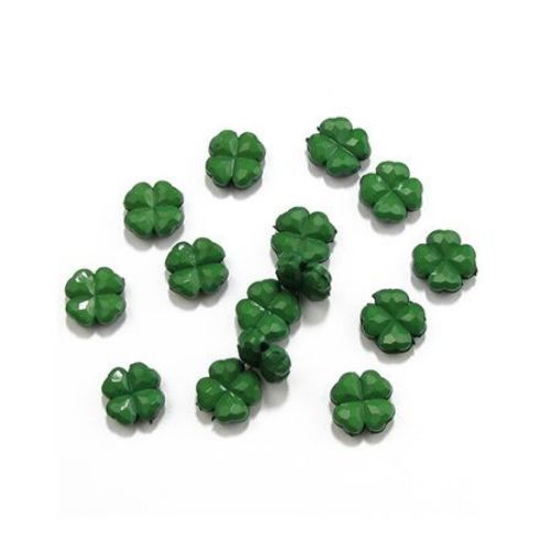 Acrylic clover solid beads for jewelry making 12x5 mm hole 1 mm green - 50 grams ~ 106 pieces