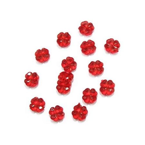 Transparent Plastic Beads crystal clover 12x5mm hole 1 mm red - 50 grams ± 100 pieces