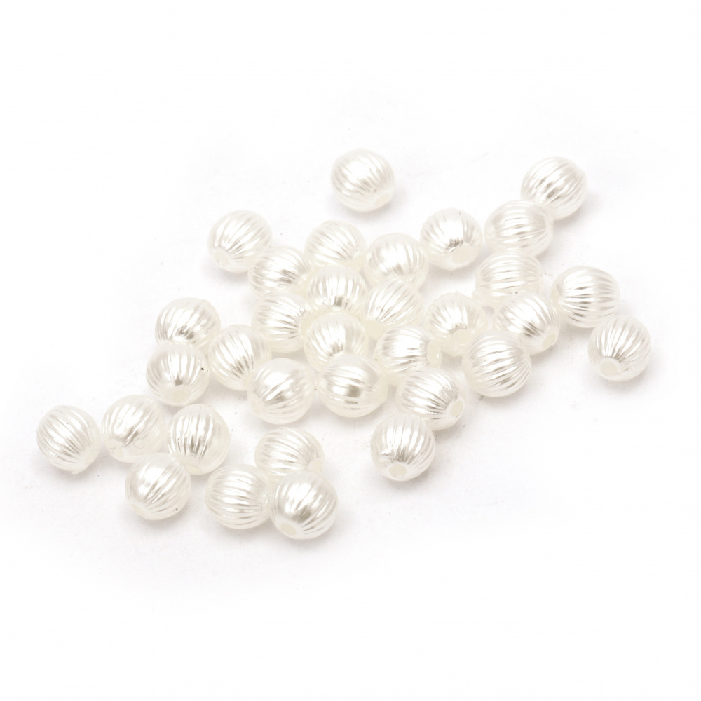 Plastic Еmbossed Pearl Imitation Beads, 6 mm, Hole: 1 mm, White - 20 grams ~ 190 pieces