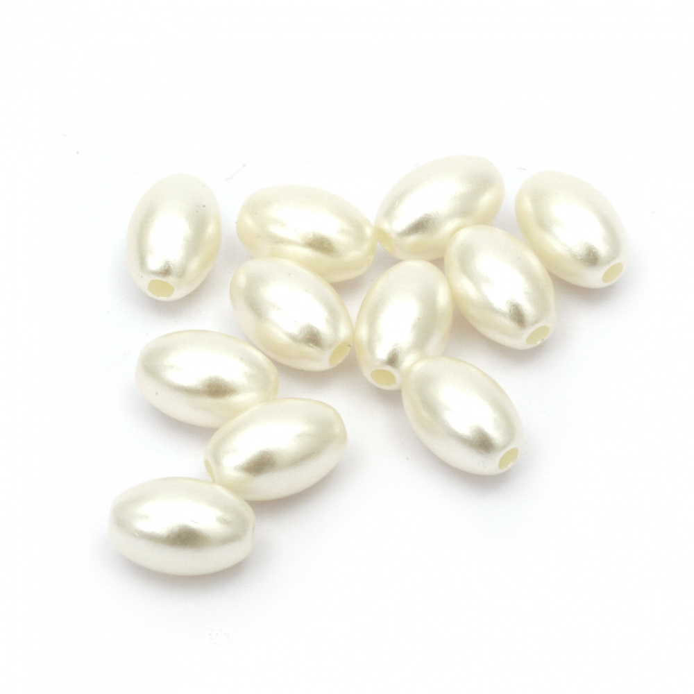 Margele perlă ovală 11x8 mm gaură 2 mm culoare crem -20 grame ~ 70 bucăți