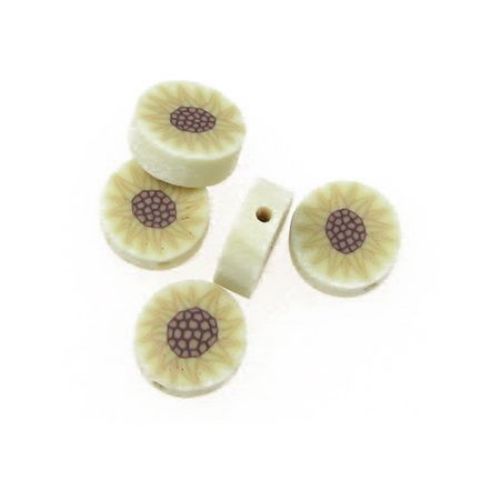 Painted polymer clay beads, flat round, coin shaped 10 mm 30 -10 pieces