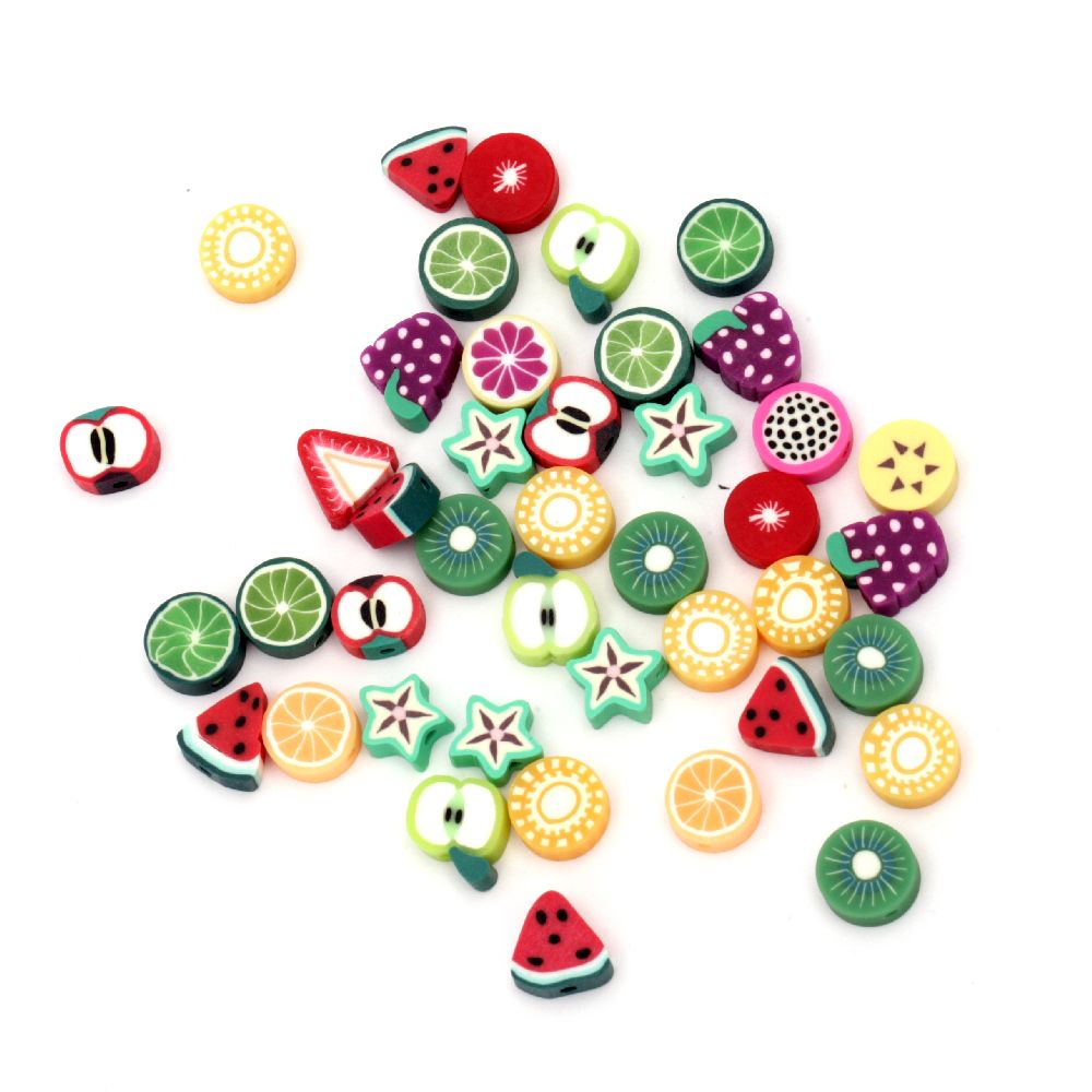 Handmade FIMO Fruit Beads, Clay Beads for Children Craft Art,  10 ~ 11x9 ~ 11x4 ~ 6mm, Hole: 1.5 MIX -10 pieces