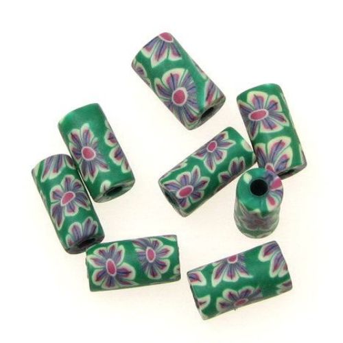 Painted polymer clay cylinder shaped beads 5x10 mm 10 - 20 pieces