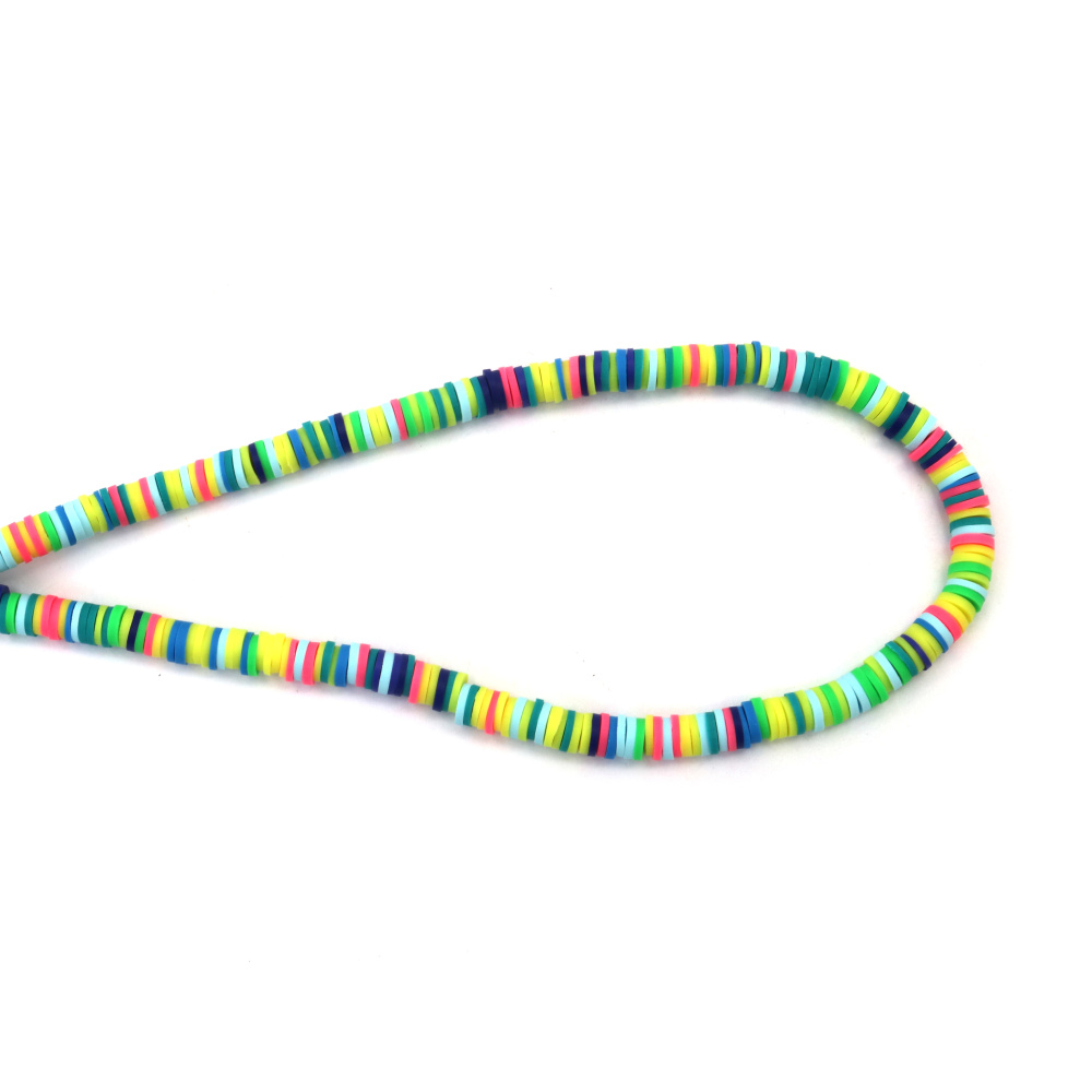 Κορδόνι από χάντρες FIMO, δίσκος 6x1 mm, τρύπα 2 mm, πράσινο-κίτρινο αποχρώσεις ~350 τεμάχια