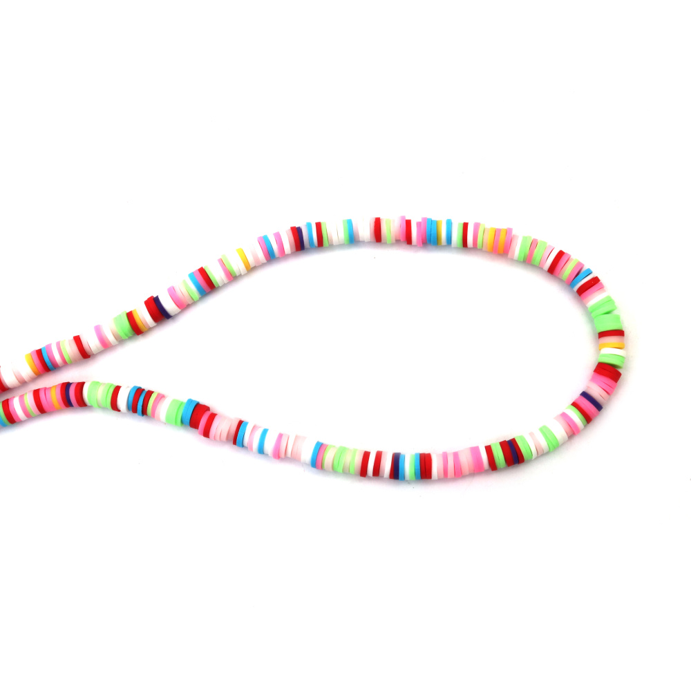 Κορδόνι από χάντρες FIMO, δίσκος 6x1 mm, τρύπα 2 mm, πολύχρωμες ~350 τεμάχια