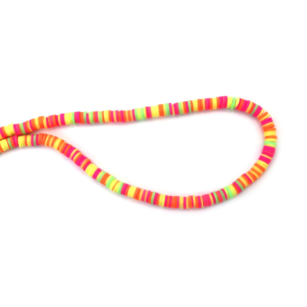 String of FIMO Beads / Disc: 6x1 mm, Hole: 2 mm, Electric Colors MIX ~ 350 pieces