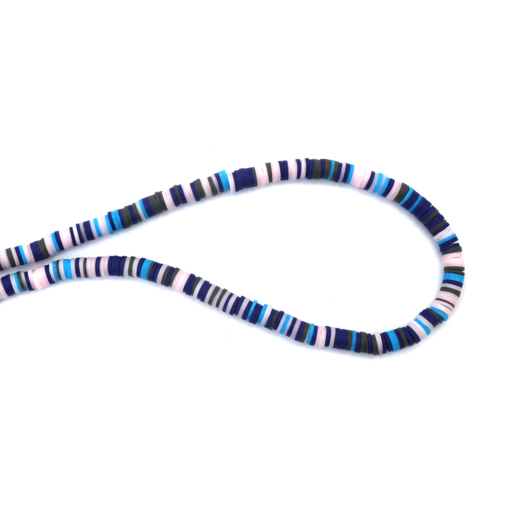 String of FIMO Beads / Disc: 6x1 mm, Hole: 2 mm, Blue Melange ~ 350 pieces