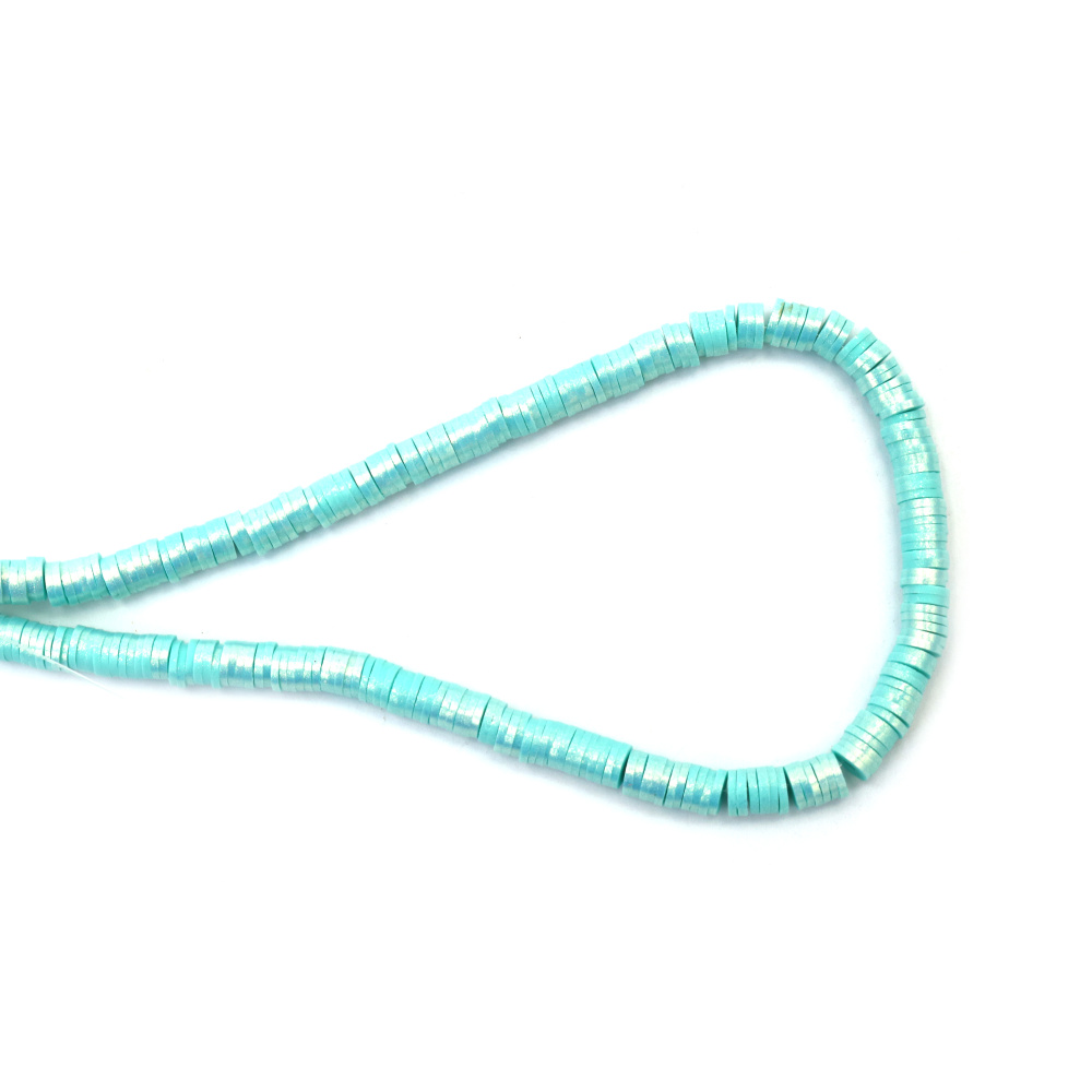 String of FIMO Beads / Disc: 6x1 mm, Hole: 2 mm, Light Turquoise with Gold Pigment ~ 350 pieces