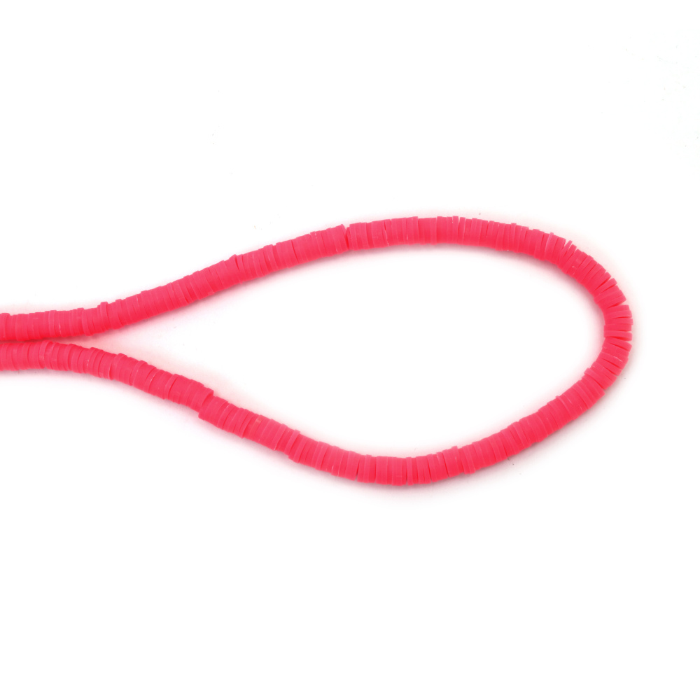 Κορδόνι από χάντρες FIMO, δίσκος 6x1 mm, τρύπα 2 mm, χρώμα ροζ ηλεκτρίκ ~320 τεμάχια
