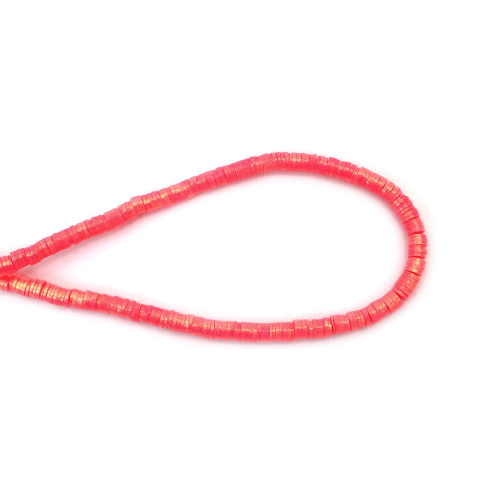 String of FIMO Beads / Disc: 6x1 mm, Hole: 2 mm, Electric Pink Gold Pigment ~ 350 pieces
