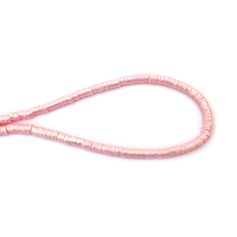 String of FIMO Beads / Disc: 6x1 mm, Hole: 2 mm, Pale Pink with Gold Pigment ~ 350 pieces