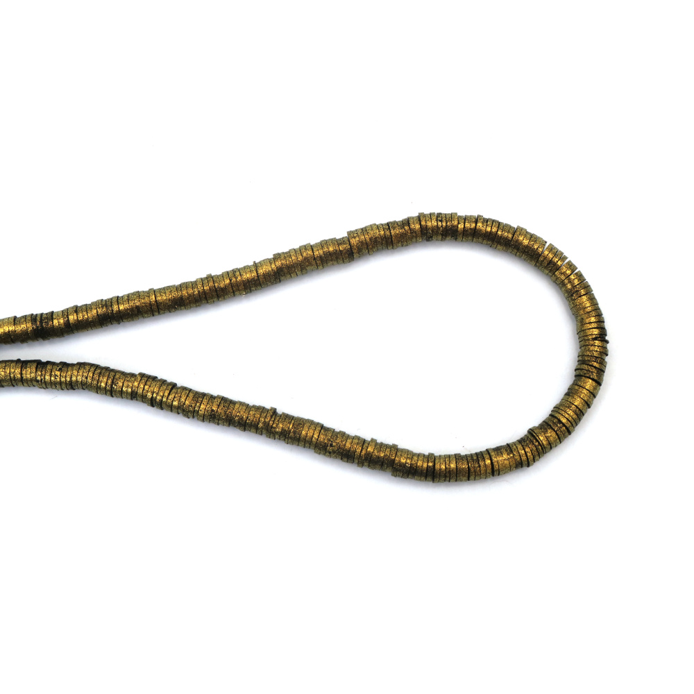 String of FIMO Beads / Disc: 6x1 mm, Hole: 2 mm, Black with Gold Pigment ~ 350 pieces