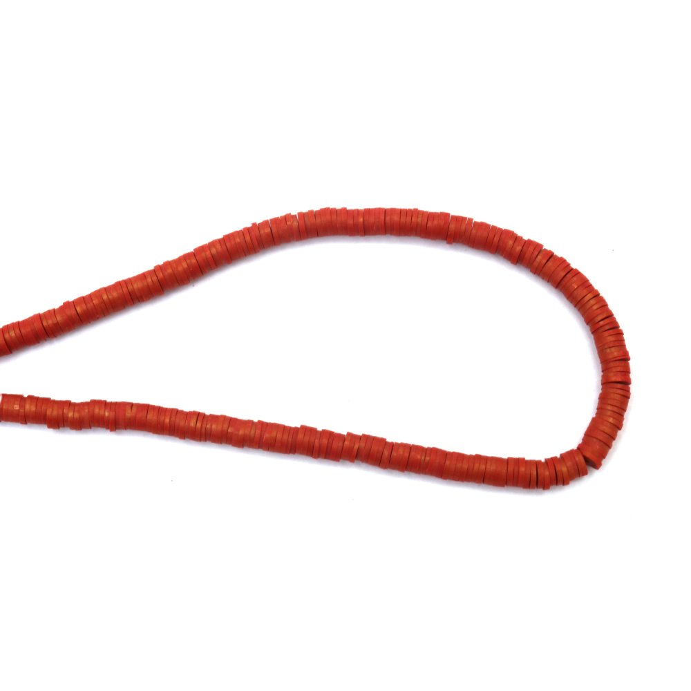 String of FIMO Beads / Disc: 6x1 mm, Hole: 2 mm, Terracotta Color with Gold Pigment ~ 350 pieces
