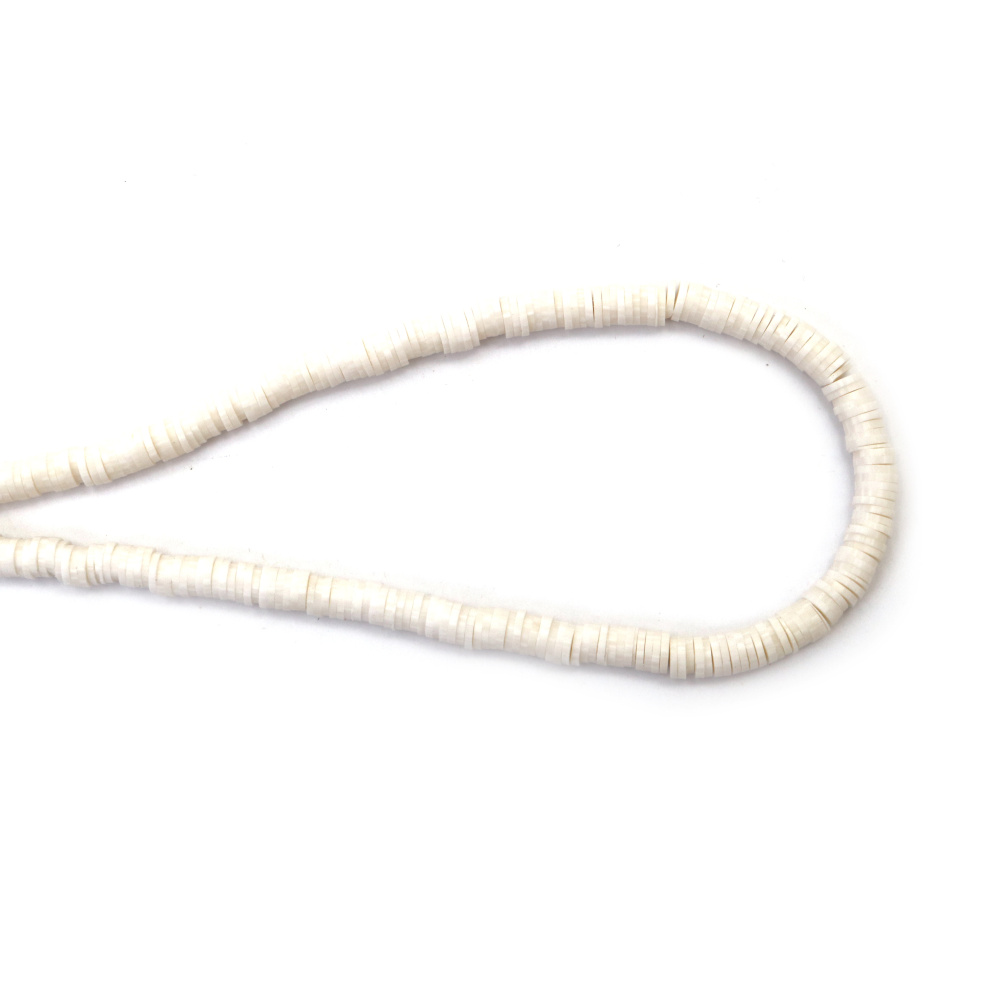 String of FIMO Beads / Disc: 6x1 mm, Hole: 2 mm, Milky White Color ~ 320 pieces