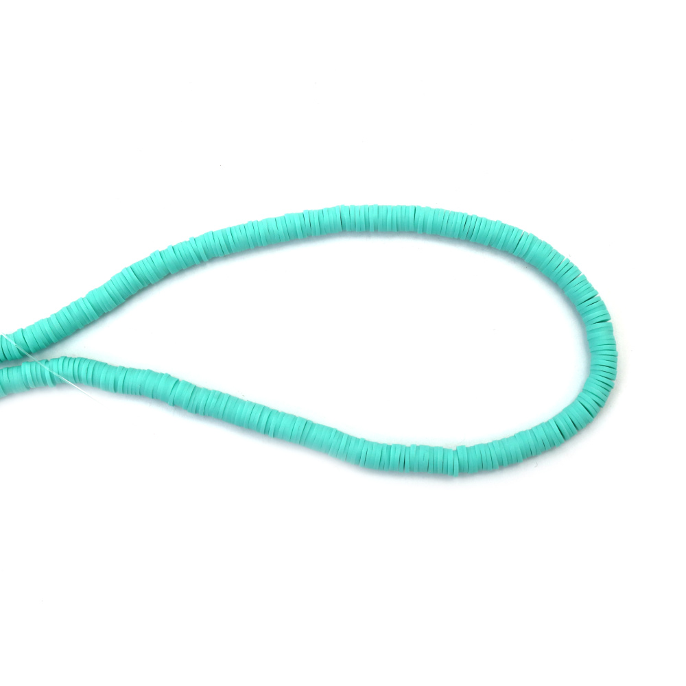 String of FIMO Beads / Disc: 6x1 mm, Hole: 2 mm, Light Turquoise color ~ 320 pieces
