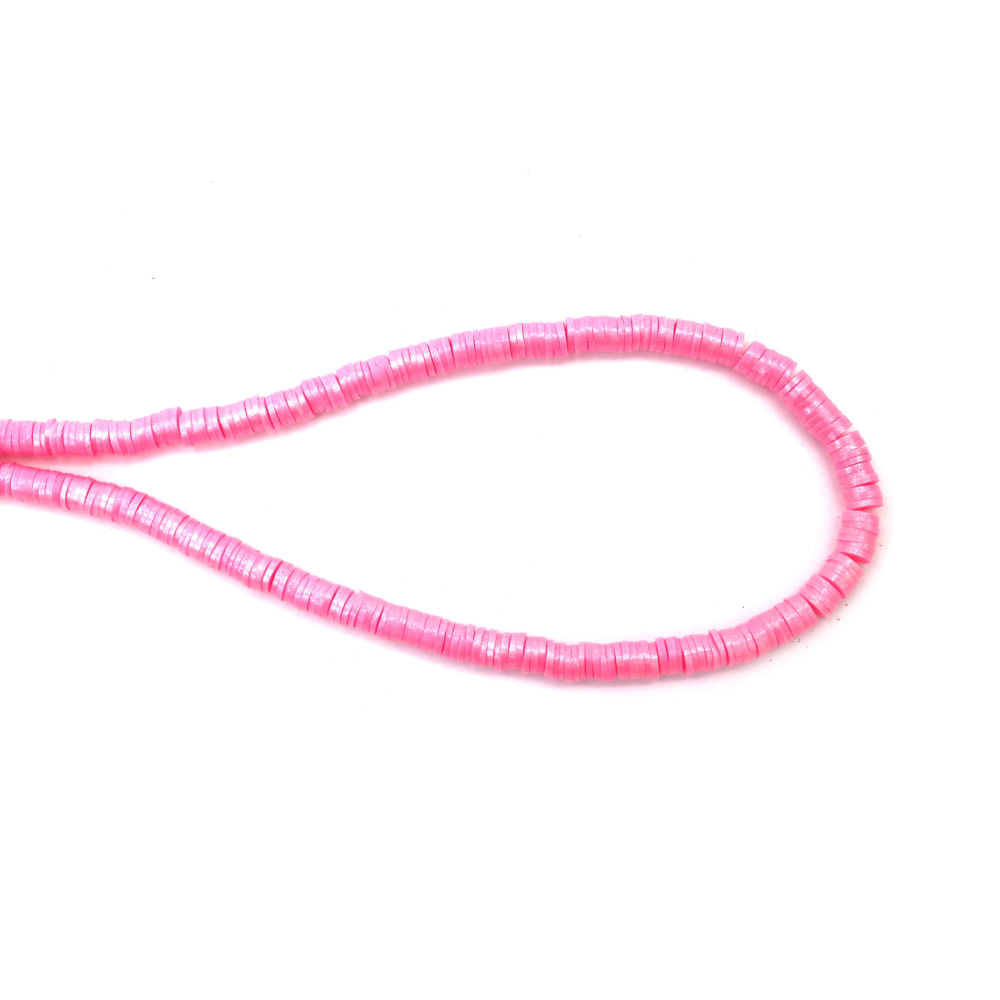 Mărgele disc FIMO Trendy 6x1 mm, roz cu pigment argintiu, orificiu 2 mm, șirag ~320 buc. – perfecte pentru bijuterii moderne și proiecte handmade stilate