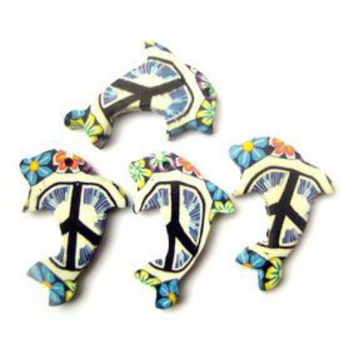 Colorful polymer clay dolphin shaped beads 33 mm 1 - 10 pieces