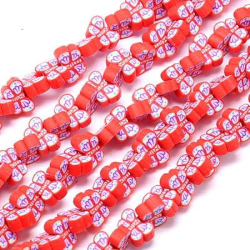 Polymer Clay Beads, Butterfly, Red, 13x10x5mm, 1mm hole, 10 pcs