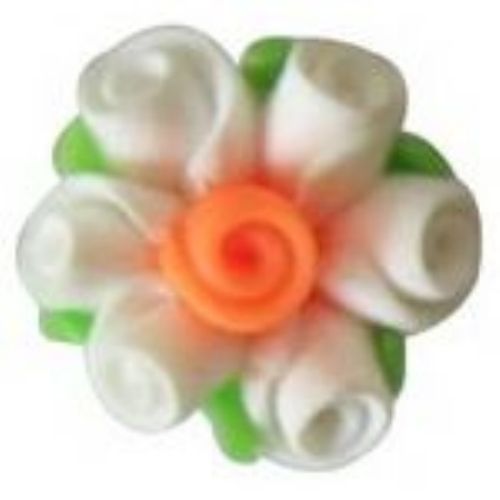 Polymer Clay Beads, Flower, White, 15mm, 1mm hole, 5 pcs