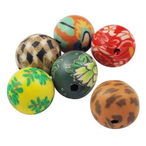 Polymer Clay Beads, Round, Colorful, 12mm, 2mm hole, 10 pcs