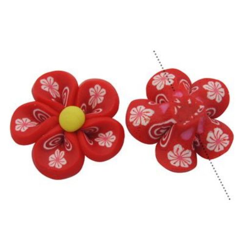 Red dense bead in flower shape 9x20 mm - 4 pieces