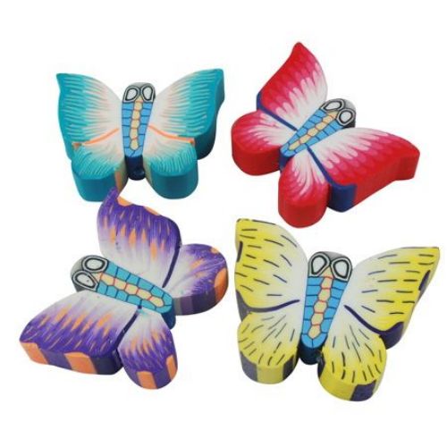 Butterfly polymer clay flat beads 20x15x6 mm hole 3 mm colored -10 pieces ~ 16 grams