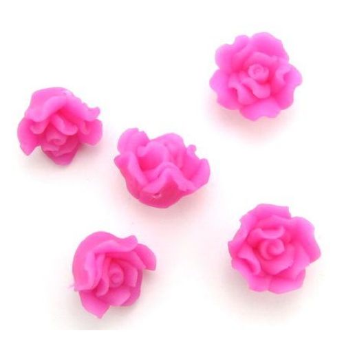 Polymer clay shape rose beads 15x10 mm hole 1 mm pink - 5 pieces