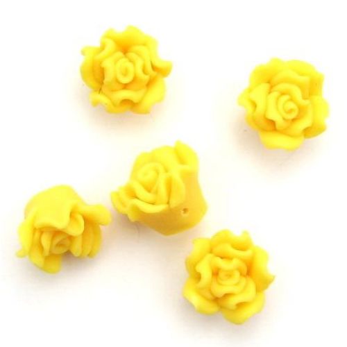 Colorful polymer clay shape rose beads 15x10 mm hole 1 mm yellow - 5 pieces