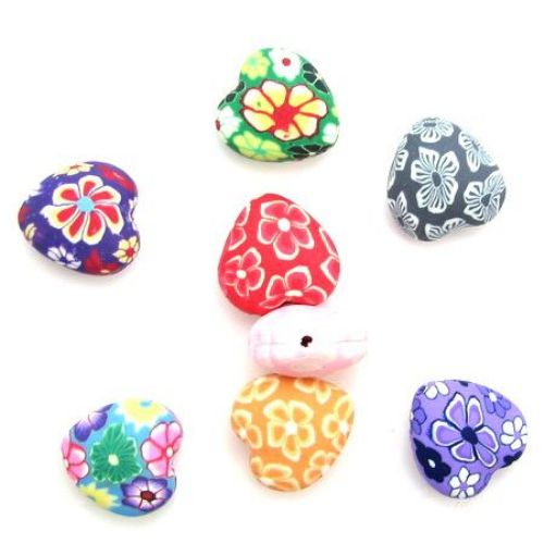Polymer Clay Beads, Heart, Mixed Color, 22mm, 2mm hole, 1 pcs