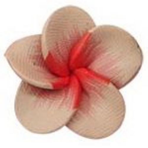Painted polymer clay Frangipani flower beads 15 mm hole 1 mm pink/brown/orange - 10 pieces