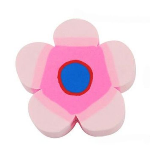 Polymer clay beads, flat in flower shape 31x6 mm hole 2 mm pink- 5 pieces ~ 30 grams 