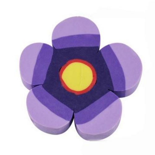 Painted polymer clay beads, flat in flower shape31x6 mm hole 2 mm purple - 5 pieces ~ 30 grams