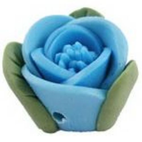 Colorful polymer clay shape rose beads 12 mm blue - 5 pieces