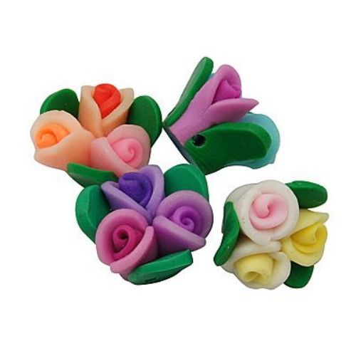 Handmade Colorful FIMO Beads / Bouquets of Roses, 18.5x11 mm, Hole: 2.3 mm, MIX -5 pieces 