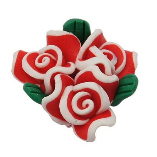 Handmade Colorful FIMO Beads / Bouquets of Roses, 20x13 mm, Hole: 2.3 mm, Red and White -5 pieces