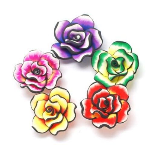 Polymer Clay Beads, Rose, Mixed, 35x35x15mm, 1 pcs