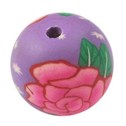Polymer Clay Beads, Round, Colorful, 15mm, 2mm hole, 5 pcs