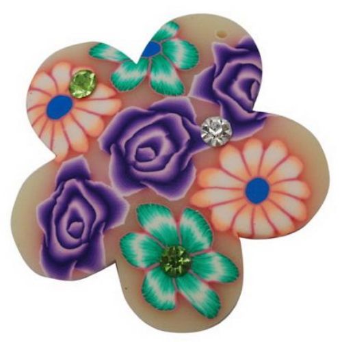 Figurine model Fimo flower 44x5 mm hole 2 mm -2 pieces