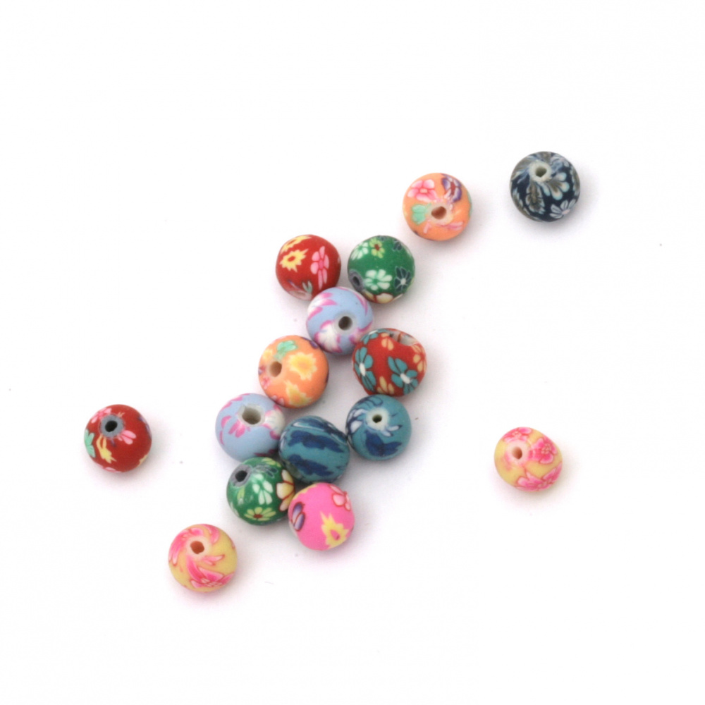 FIMO Patterned Ball Beads, 6 mm, Hole: 2 mm, ASSORTED -20 pieces
