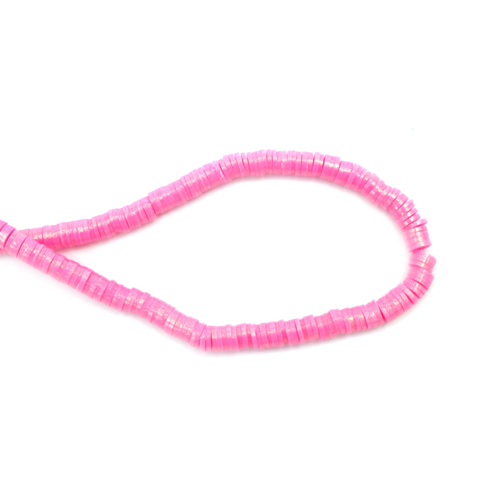 String of FIMO Washer Beads / 6x1 mm, Hole: 2 mm / Pink with Gold Pigment ~ 350 pieces