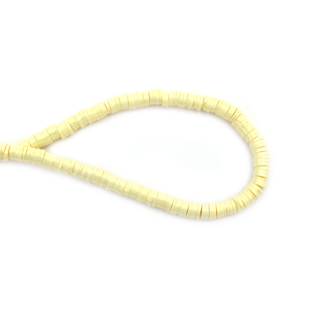 String of FIMO Washer Beads / 6x1 mm, Hole: 2 mm / Pale Yellow with Gold Pigment ~ 350 pieces