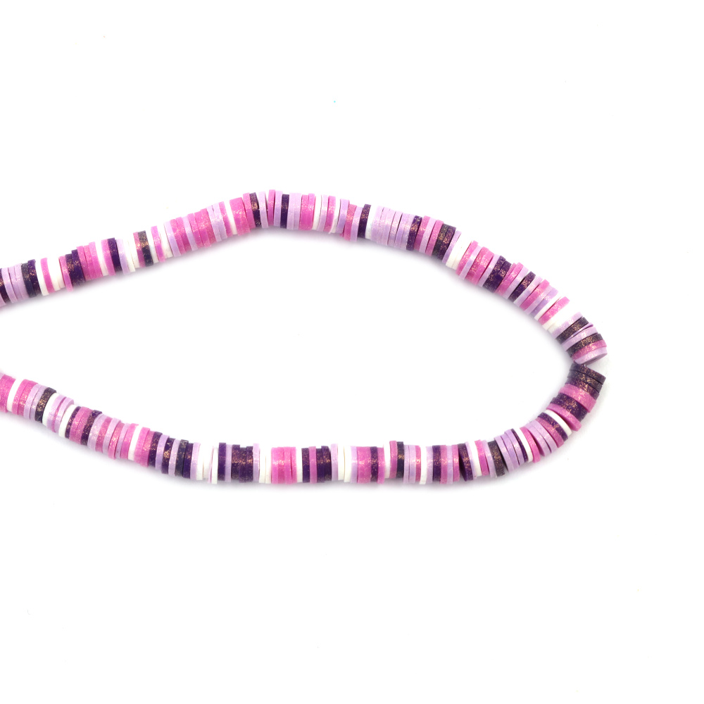 String of FIMO Washer Beads /  6x1 mm, Hole: 2 mm / Purple Melange with Gold Pigment ~ 350 pieces