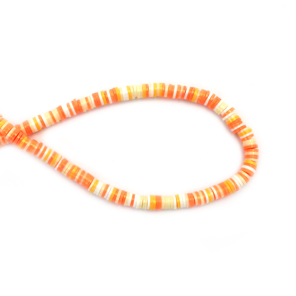 String of FIMO Washer Beads / 6x1 mm, Hole: 2 mm / Orange Melange with Gold Pigment ~ 350 pieces