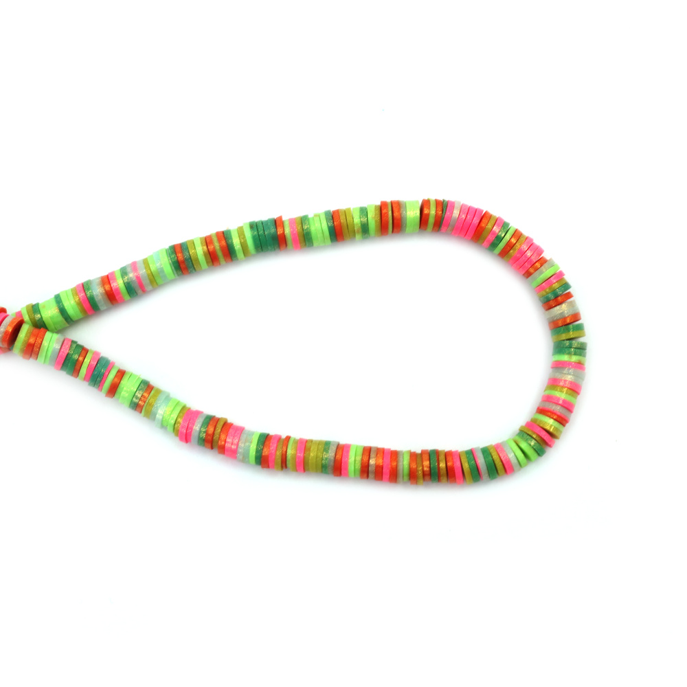 String of FIMO Washer Beads /  6x1 mm, Hole: 2 mm / Green and Pink Shades with Gold Pigment ~ 350 pieces