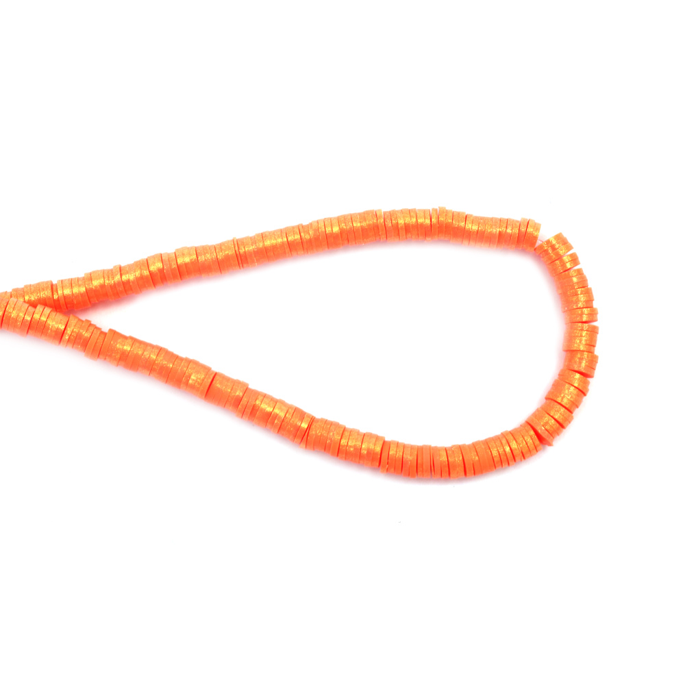 String of FIMO Washer Beads /  6x1 mm, Hole: 2 mm / Orange with Gold Pigment ~ 350 pieces