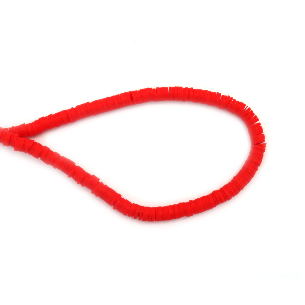 String of FIMO Washer Beads /  6x1 mm, Hole: 2 mm / Red ~ 320 pieces