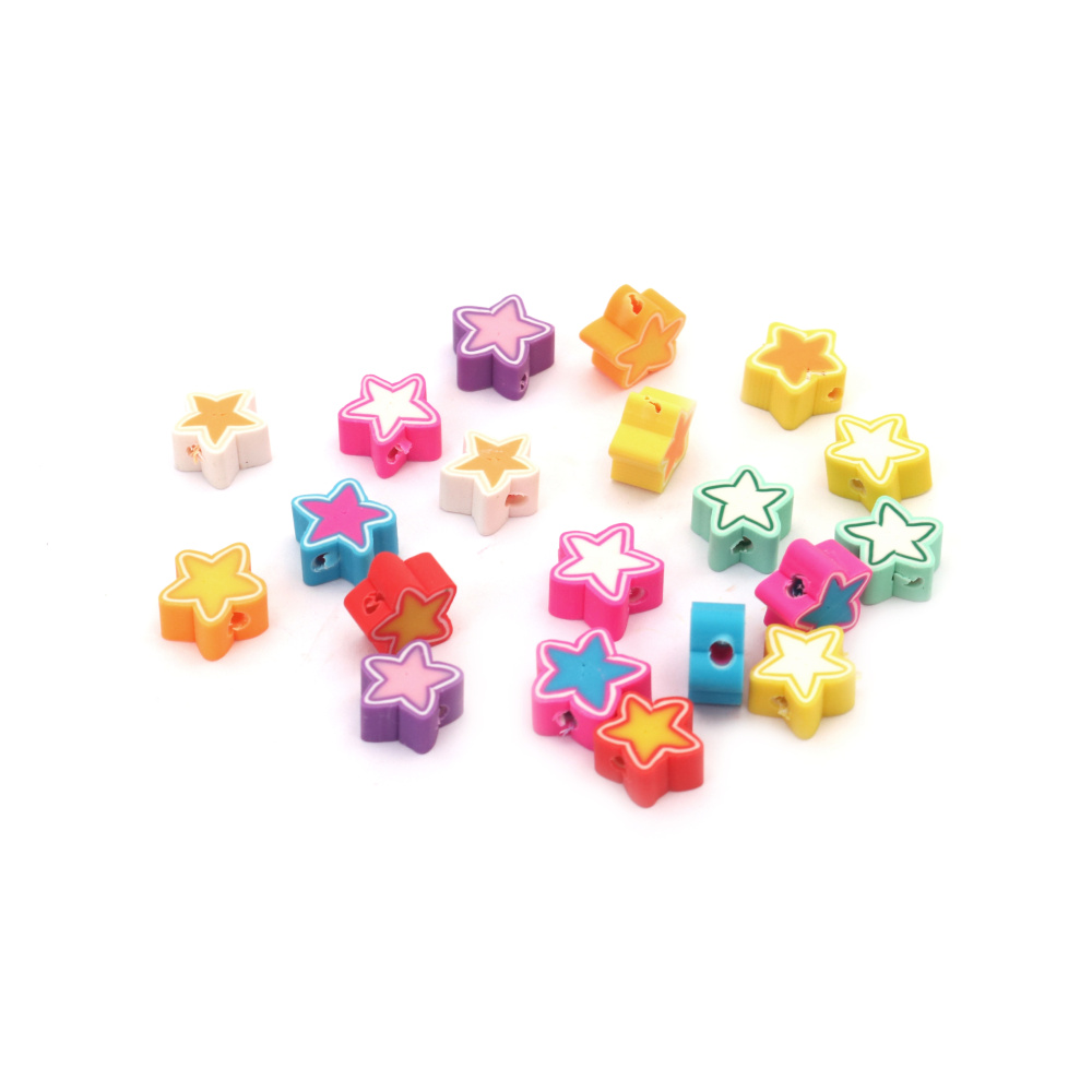 FIMO Elements for Decoration: Star / 9x4 mm, Hole: 2 mm / Color: MIX - 20 pieces